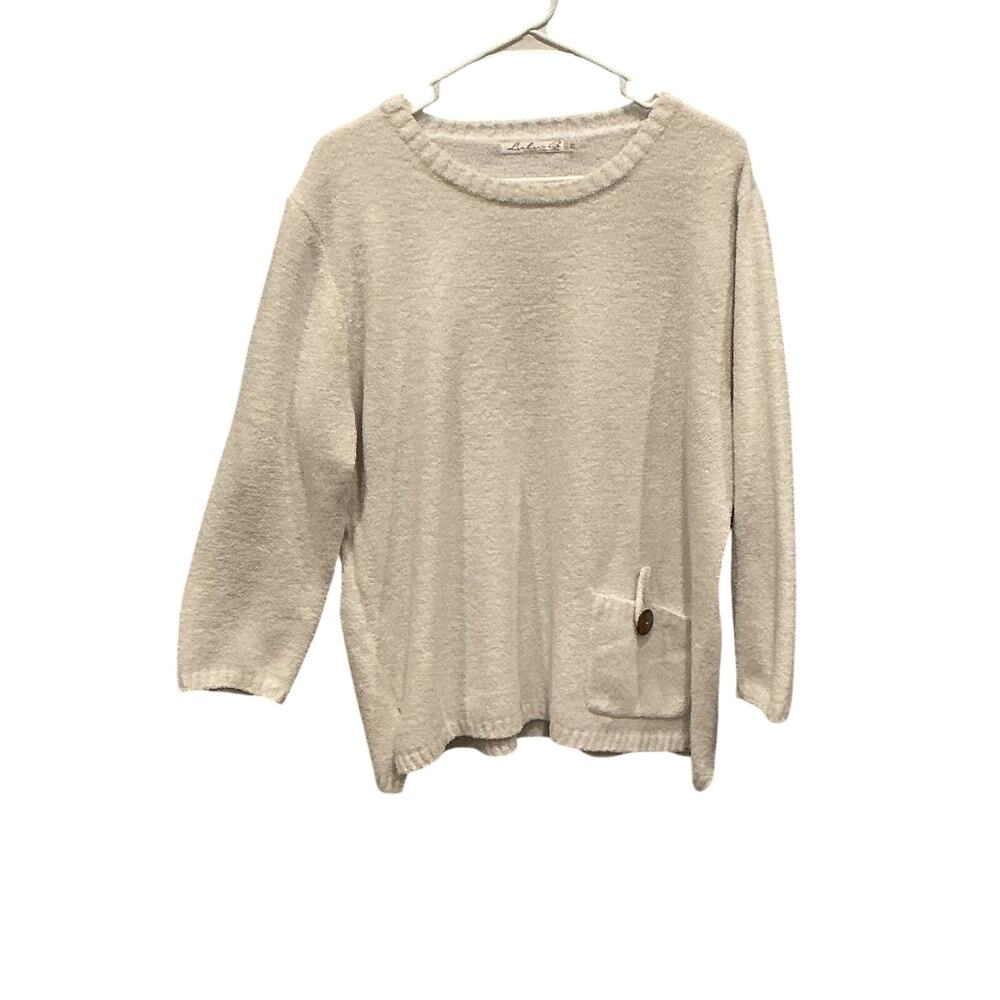 Lulu B Womens Chenille Sweater White Pocket‎ Beachy Lagenlook Boho Coastal XL